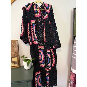 POL Crochet Granny Square Chenille Duster Cardigan